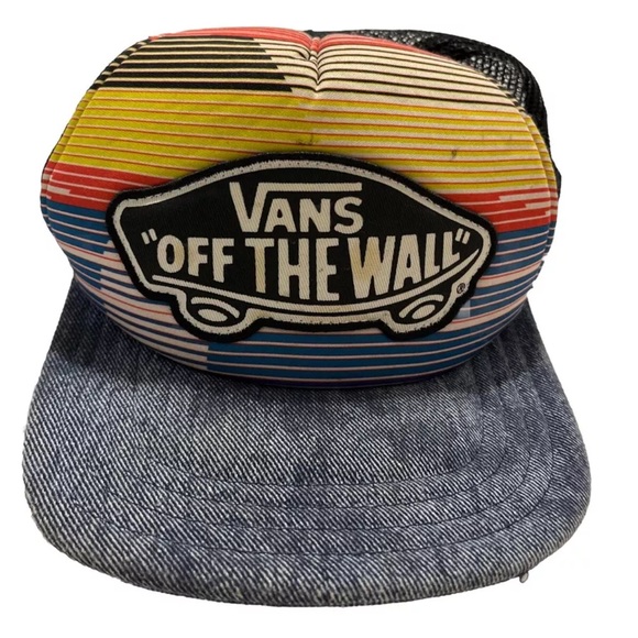 Vans Off The Wall Rainbow Striped Trucker Hat Cap Jeans Bill Snapback - Picture 1 of 2